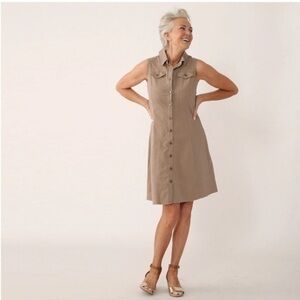 Khaki Button Dress Safari Style MIDI Dress